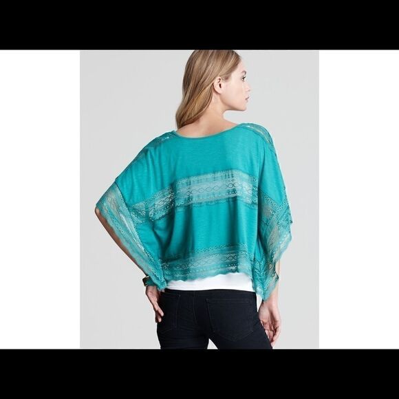xs sea green lace inset free people crop poncho - Picture 4 of 4